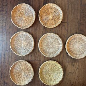 Vintage Wicker Paper Plate Holder Set of 7
